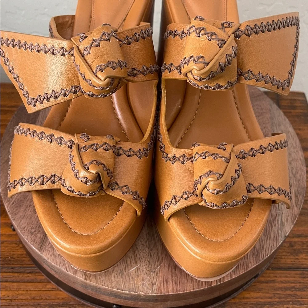 Alexandre Birman Brown Clarita Dual-Bow 119MM LeatherPlatform Slide Sandal Sz 10